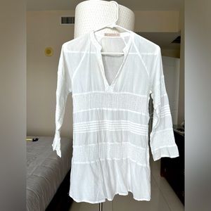 Zara cotton TUNIC beach cover up white long sleeve XS